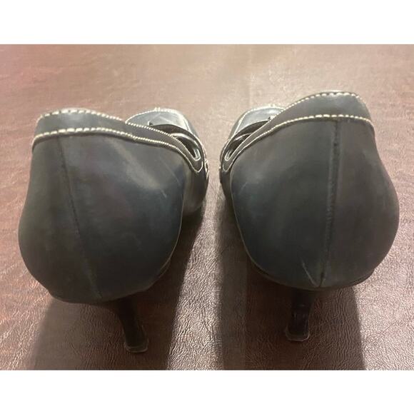 Vintage Y2K Nine West Leather Buckle Kitten Heels Gray Square Toe Pumps 8.5 M - Picture 5 of 9